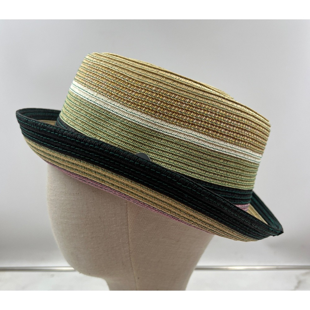 Santana by Carlos Santana Fedora Hat Men's Large Pink Black Striped Straw Pick
